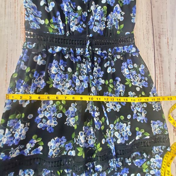 Disney Princess Mulan Cosplay Maxi Dress Blue Floral Ruffle Tier Crochet Flowy M - Picture 14 of 15